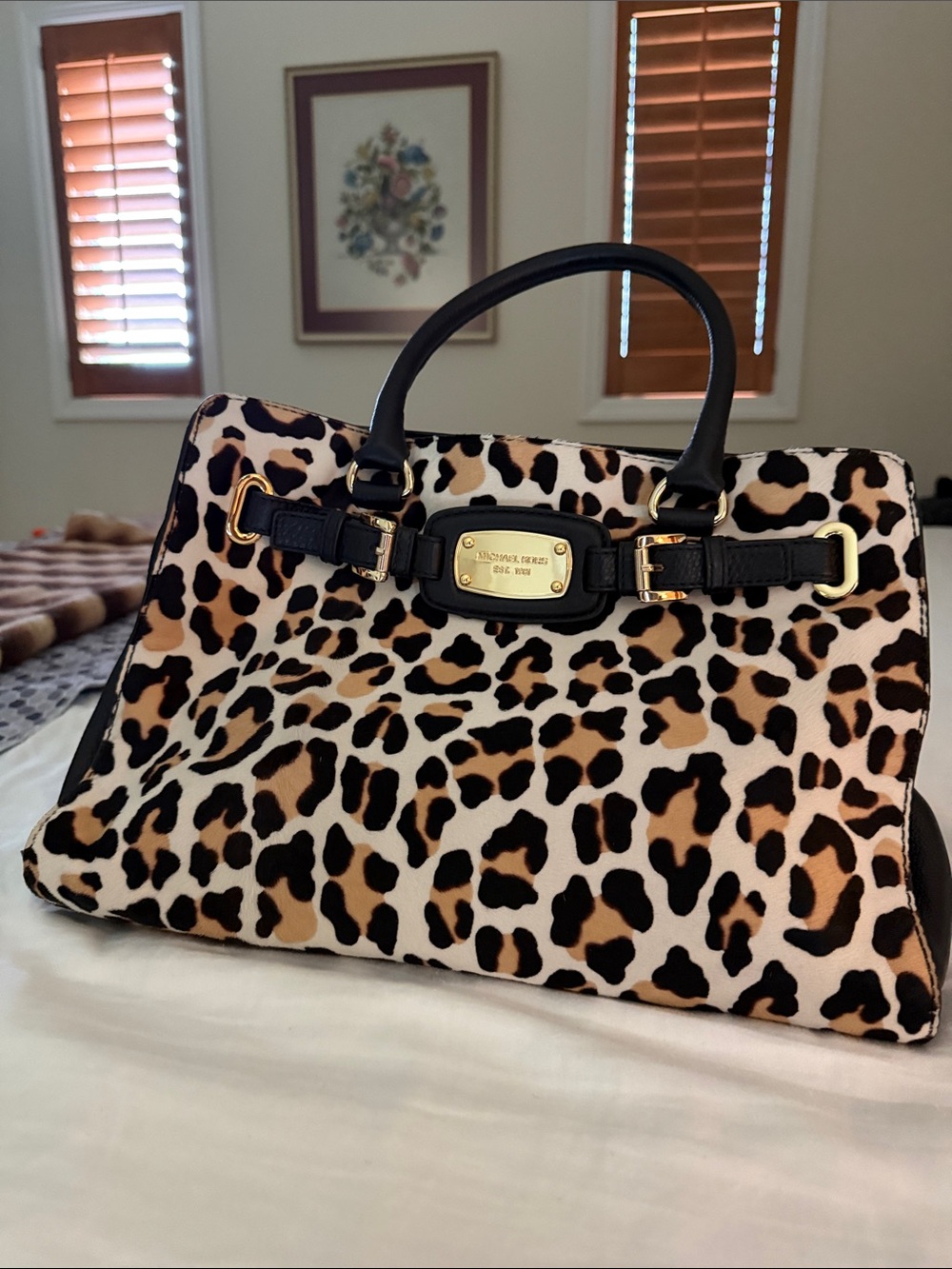 Michael Kors Leopard Print Tote with Matching Wallet - Black, Tan, Cream - Picture 5 of 9